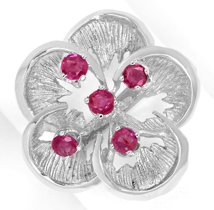 Foto 2 - Damenring dekorative Blütenform mit Spitzen Rubinen, Q0779
