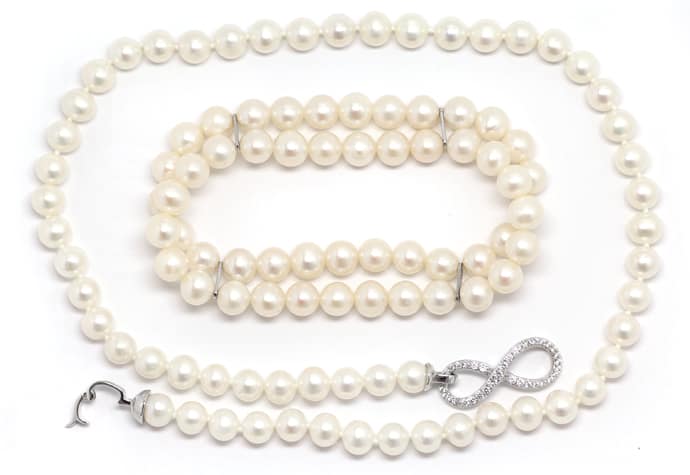 Foto 1 - Perlen Collier dekorativer Silber Verschluss und Armband, Q1275