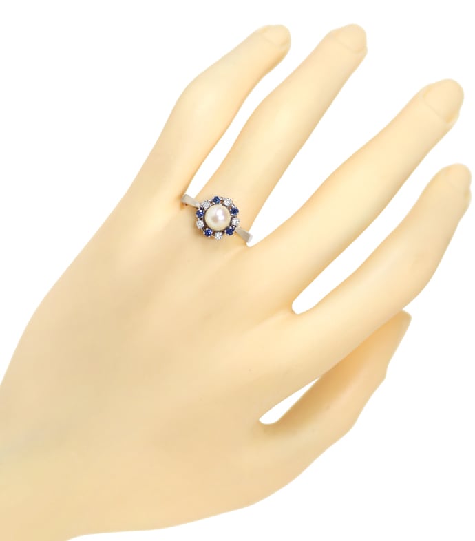 Foto 4 - Bezaubernder Perle Saphire Diamanten-Ring in Weißgold, S2420