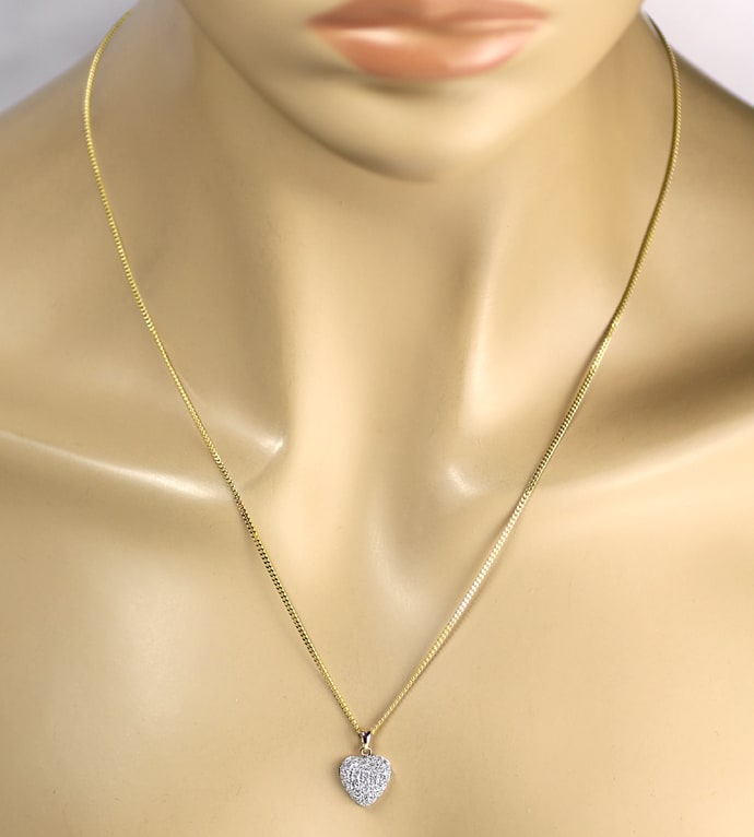 Foto 4 - Dreidimensionales Diamanten Herz an Goldkette, S5280